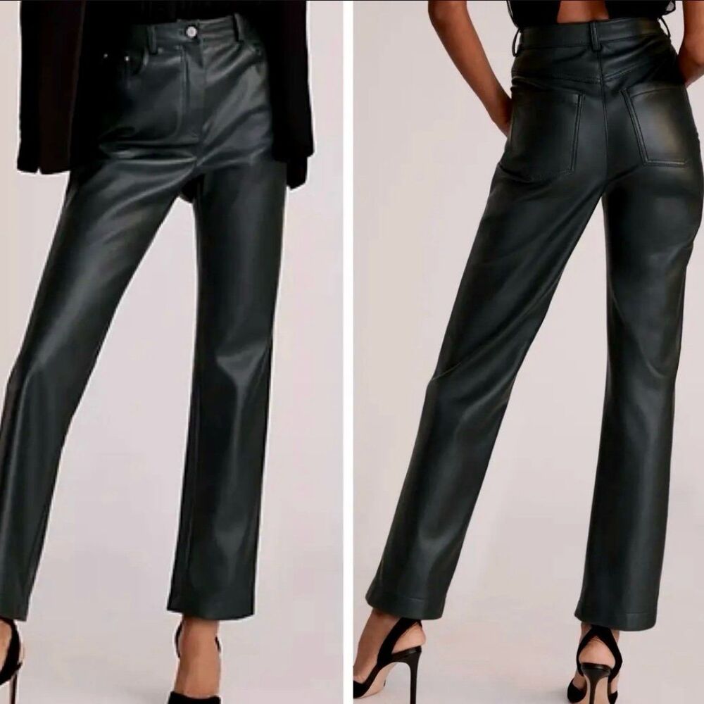 Avec Les Filles black leather straight leg pants